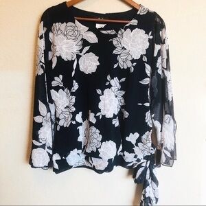 Navy and Gray Floral Top with Side Tie